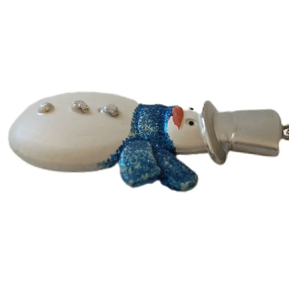 Snowman Ornament Glitter Acrylic Blue White Frosty Winter Snow Whimsical Holiday